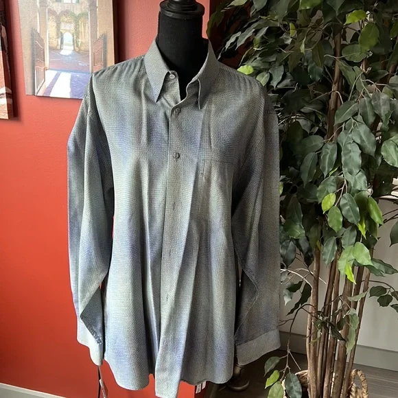 jhane barnes dress shirts Jhane Barnes Shirt Mens Medium Brown Abstract Long Sleeve Pocket Button Up Japan